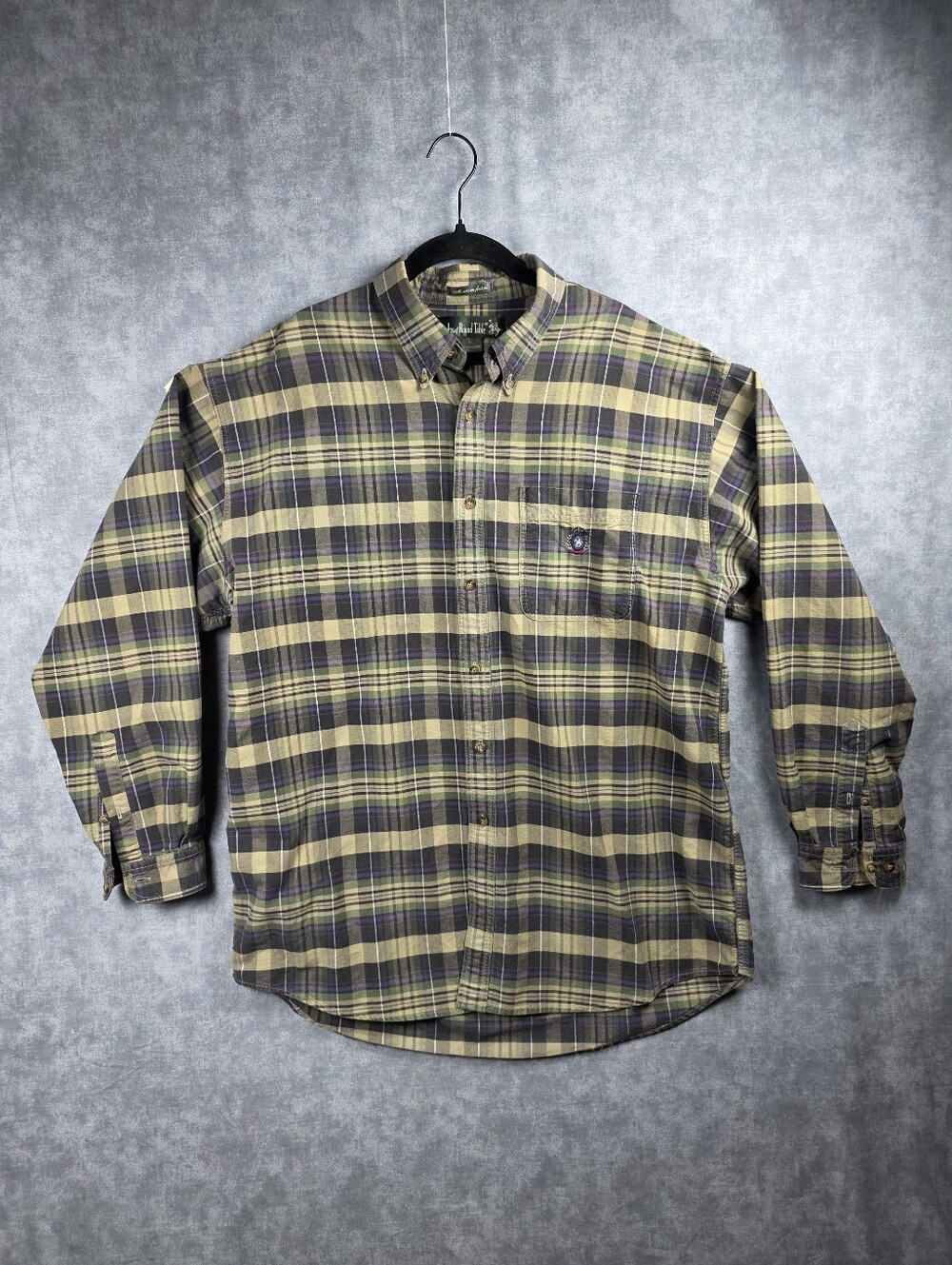 Knights of Round Table Plaid Button Down Shirt Men's Large 100% Cotton